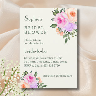 Ivory Pink Floral Roses Bridal Shower Invitation