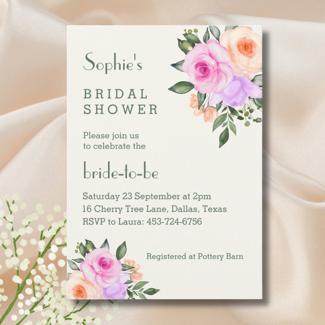 Ivory Pink Floral Roses Bridal Shower Invitation (Creator Uploaded)