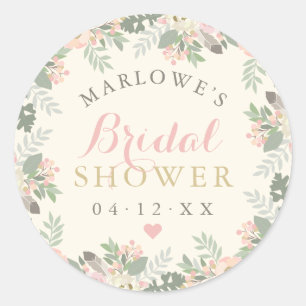Ivory Pink Gold Floral Boho Wedding Bridal Shower Classic Round Sticker