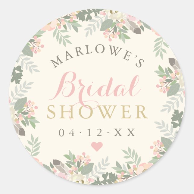 Ivory Pink Gold Floral Boho Wedding Bridal Shower Classic Round Sticker (Front)