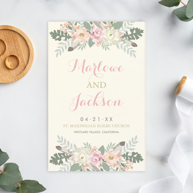 Ivory Pink Gold Floral Boho Wedding Programs (Creator Uploaded)