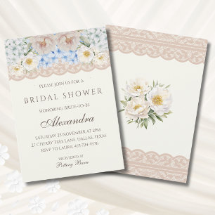 Ivory Pink Peony Blue Hydrangea Bridal Shower Invitation