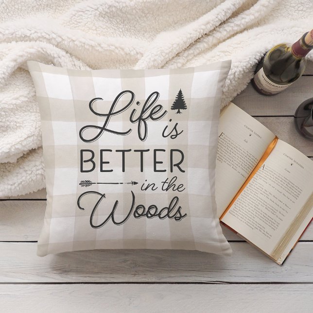 Ivory Plaid Life Is Better In The Woods Cushion (Creator Uploaded)