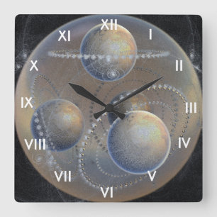 Ivory Planets Square Wall Clock