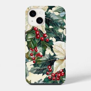Ivory Poinsettia Crimson Berry Winter Foliage iPhone 14 Case
