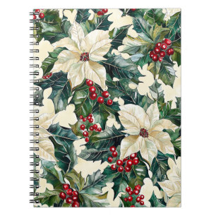 Ivory Poinsettia Crimson Berry Winter Foliage Notebook