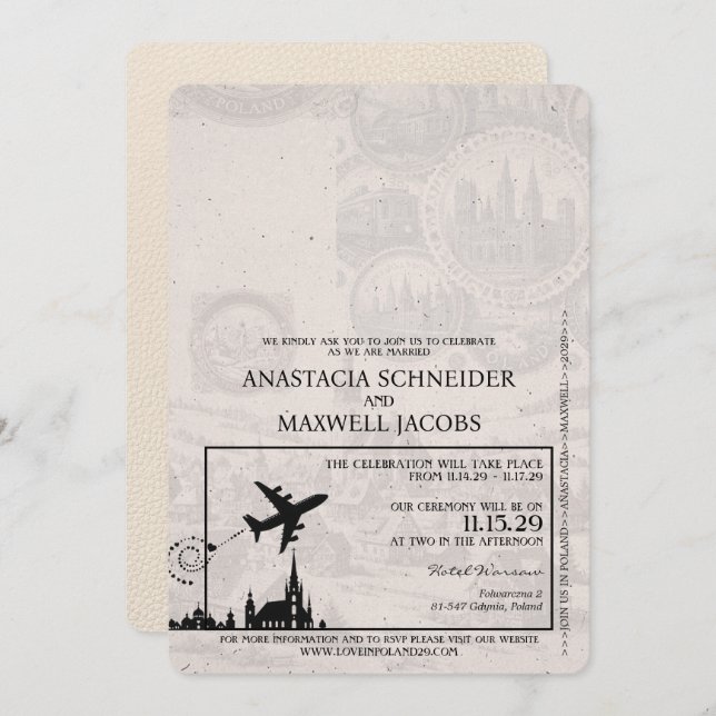 Ivory Poland Passport Wedding Invitation (Front/Back)