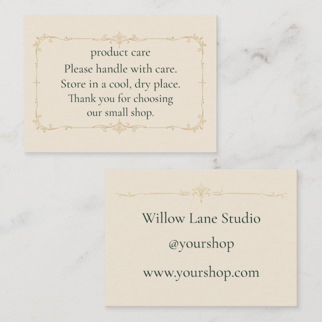 Ivory Product Care Instructions Insert Card (Front/Back)