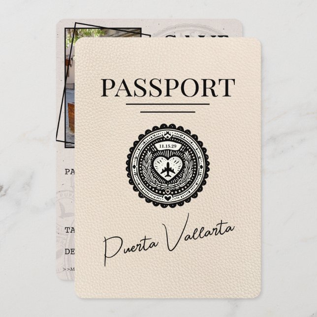 Ivory Puerta Vallarta Passport Save The Date (Front/Back)