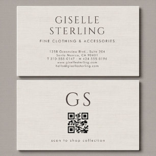 Ivory QR Code Linen Luxury Boutique Fashion  Business Card