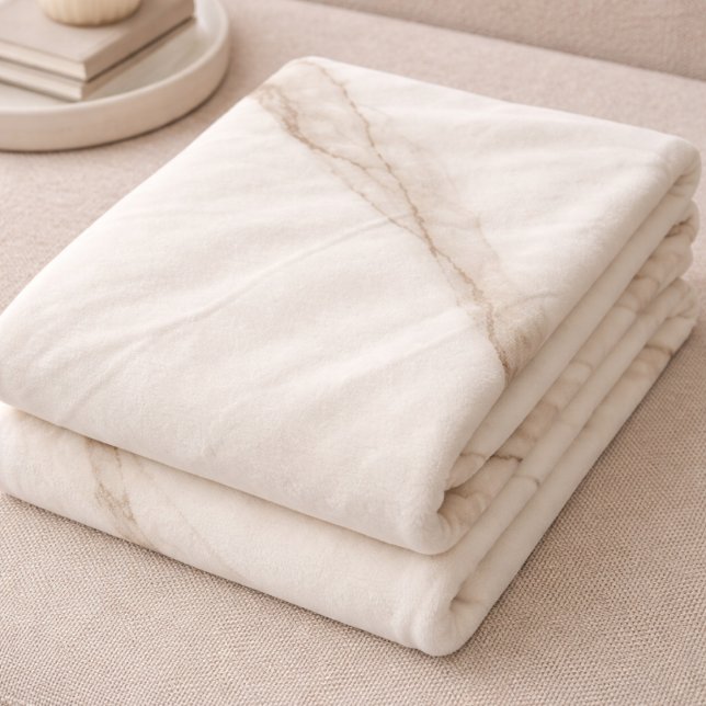 Ivory Quarry Veins Fleece Blanket (Quarried lines in ivory and taupe for refined everyday layering)