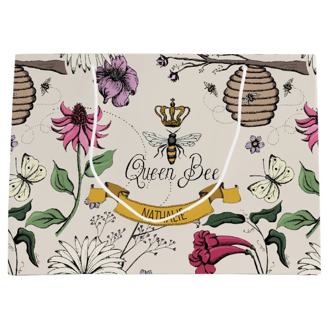 Ivory Queen Bee Gold Crown Large Gift Bag (Front)