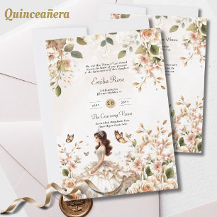 Ivory Quinceanera Dress Floral Butterflies Elegant Invitation