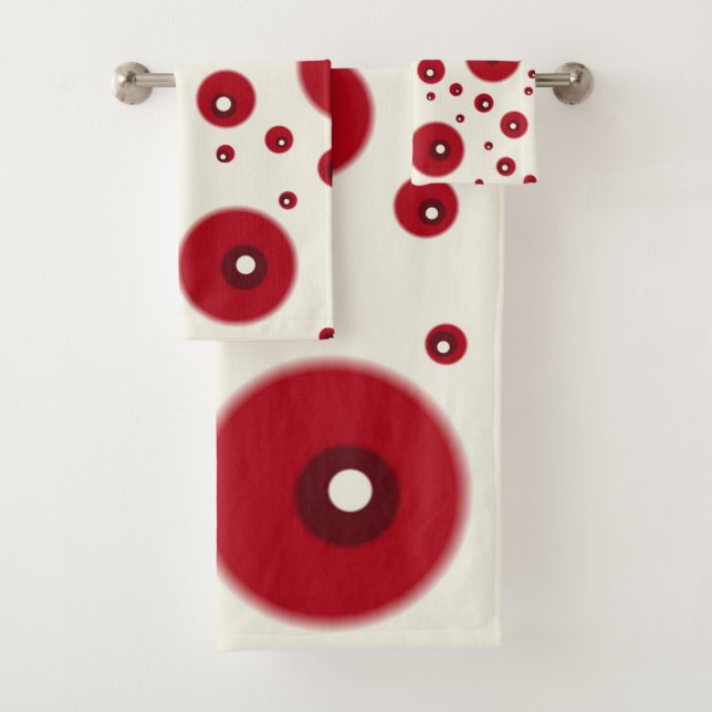 Ivory Red Dots Funky Whimsical Circle Pattern  Bath Towel Set (Insitu)