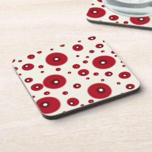 Ivory Red Dots Funky Whimsical Circle Pattern  Coaster