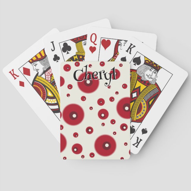 Ivory Red Dots Funky Whimsical Circle Pattern  Playing Cards (Back)
