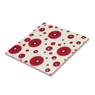 Ivory Red Dots Funky Whimsical Circle Pattern Tile