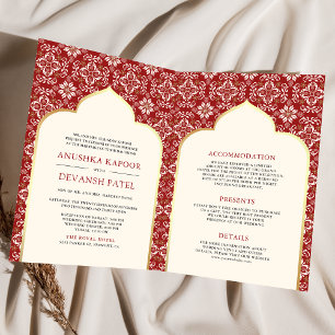 Ivory Red Pattern All in One Indian Wedding Invitation