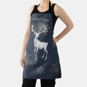 Ivory Reindeer Christmas Blue Apron