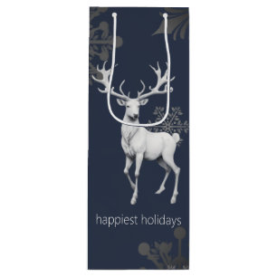 Ivory Reindeer Christmas Blue Wine Gift Bag