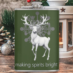 Ivory Reindeer Christmas Green Hip Flask