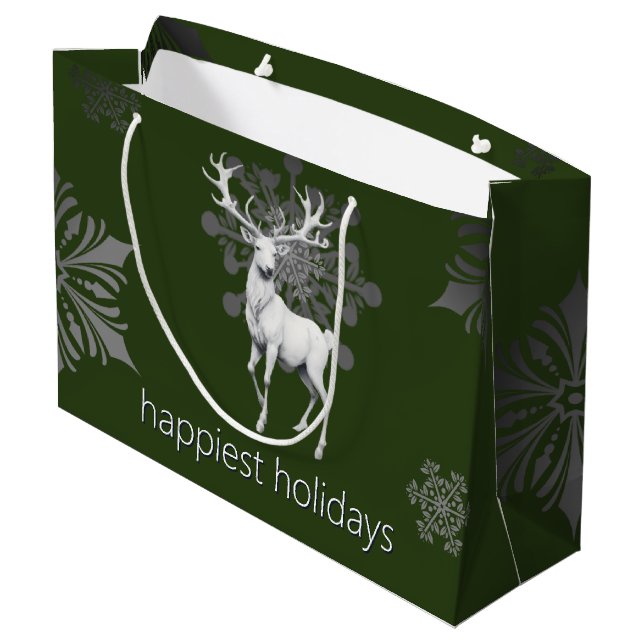 Ivory Reindeer Christmas | Green Large Gift Bag (Back Angled)