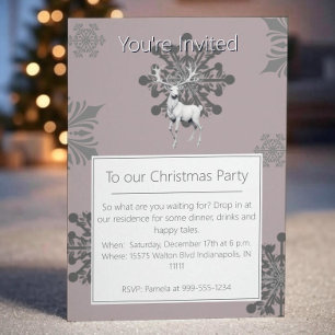 Ivory Reindeer Christmas Party Pink Invitation