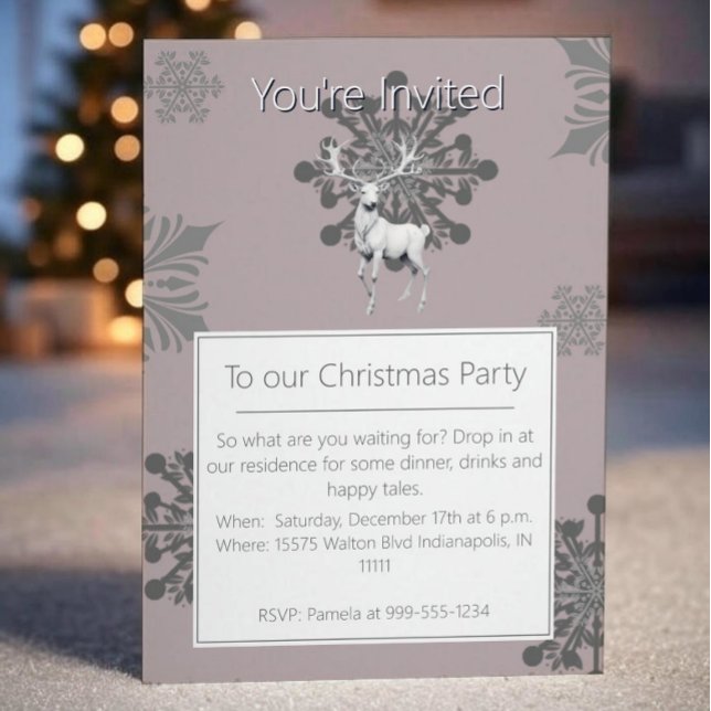 Ivory Reindeer Christmas Party | Pink Invitation (Pink Ivory Reindeer Christmas Party Invitation)