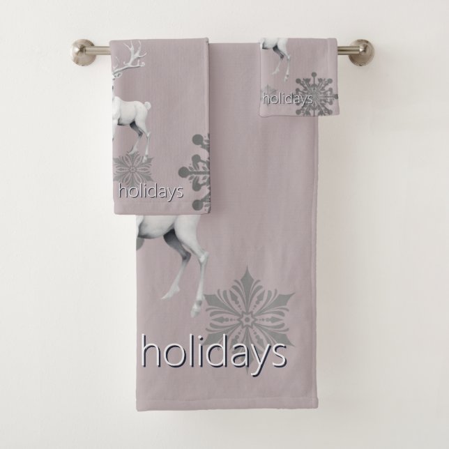 Ivory Reindeer Christmas | Pink Bath Towel Set (Insitu)