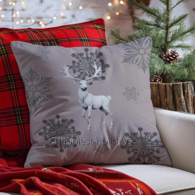 Ivory Reindeer Christmas | Pink Cushion (Pink Ivory Reindeer Christmas Throw Pillow)