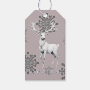 Ivory Reindeer Christmas   Pink Gift Tags