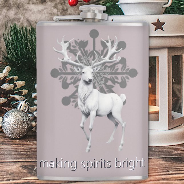 Ivory Reindeer Christmas | Pink Hip Flask (Pink Ivory Reindeer Christmas Flask)