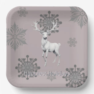 Ivory Reindeer Christmas   Pink Paper Plate