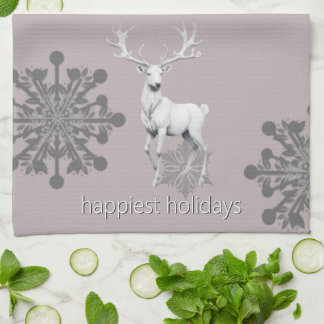 Ivory Reindeer Christmas | Pink Tea Towel
