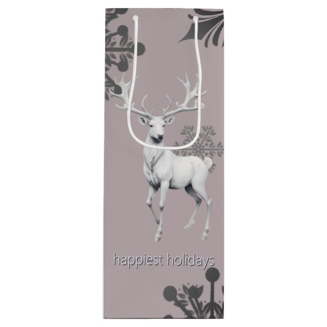 Ivory Reindeer Christmas | Pink Wine Gift Bag (Front)