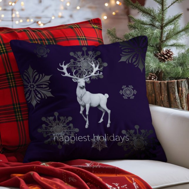 Ivory Reindeer Christmas | Purple Cushion (Purple Ivory Reindeer Christmas Throw Pillow)