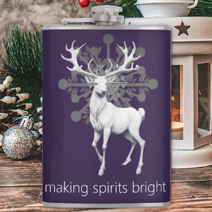 Ivory Reindeer Christmas   Purple Hip Flask