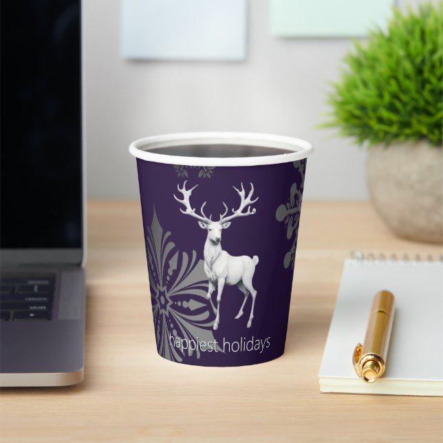 Ivory Reindeer Christmas | Purple Paper Cups (Insitu)