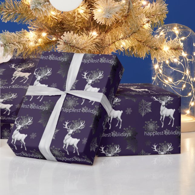 Ivory Reindeer Christmas | Purple Wrapping Paper (Holidays)