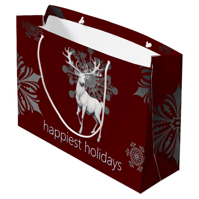 Ivory Reindeer Christmas | Red Large Gift Bag (Back Angled)