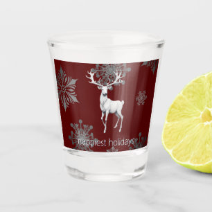 Ivory Reindeer Christmas Red Shot Glass
