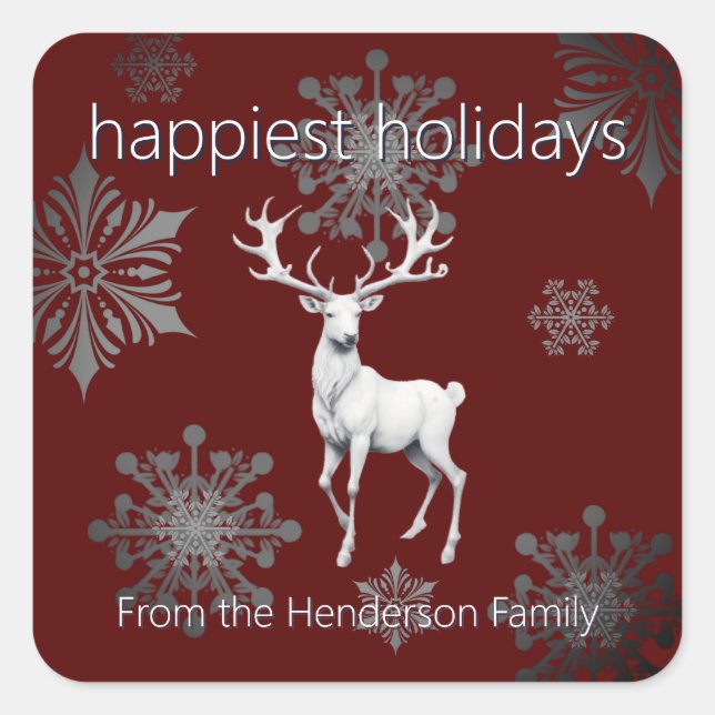 Ivory Reindeer Christmas | Red Square Sticker (Front)