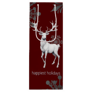 Ivory Reindeer Christmas   Red Wine Gift Bag