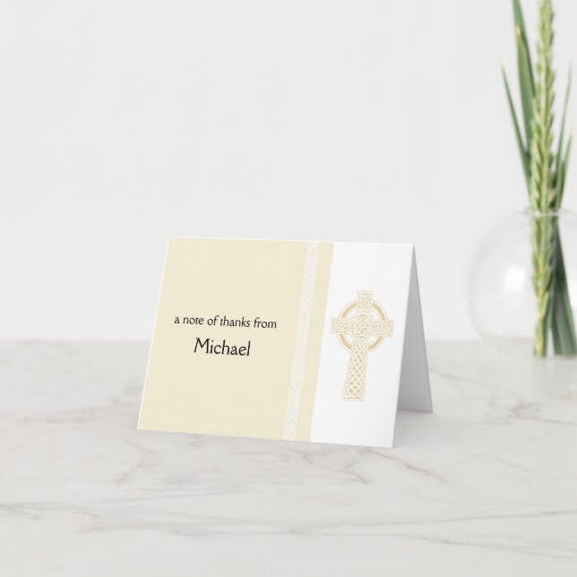 Ivory Religious Cross  Thank You Card (Front)