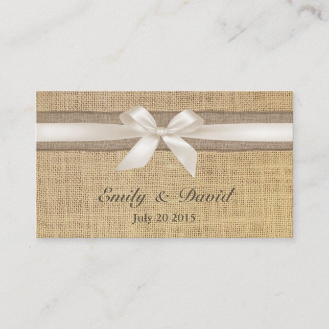 Ivory Ribbon Burlap Wedding Website Insert Card (Front)