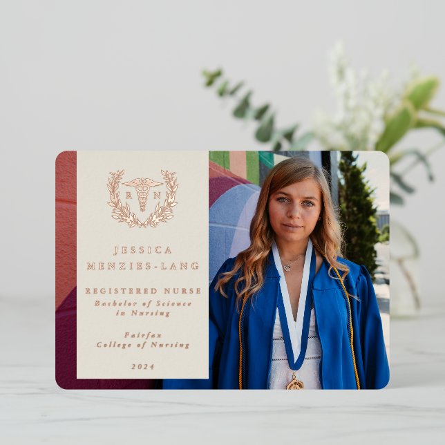 Ivory RN Caduceus Graduation Photo Announcement (Standing Front)