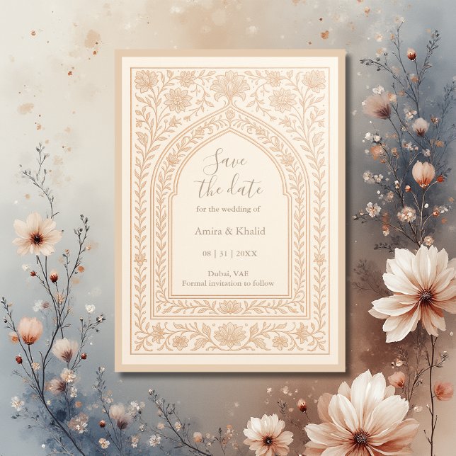 Ivory Rose Gold Arabic arch wedding save the date  Invitation (Creator Uploaded)