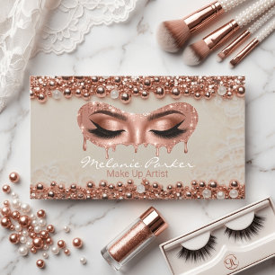 Ivory & Rose Gold Pearl Drip Eyes Makeup Artist Business Card