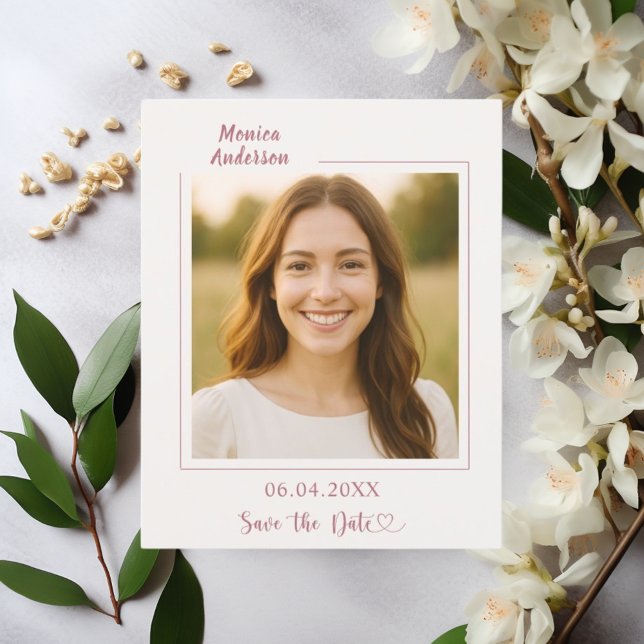 Ivory rose gold photo birthday Save the Date card (Creator Uploaded)