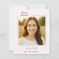 Ivory rose gold photo birthday Save the Date card